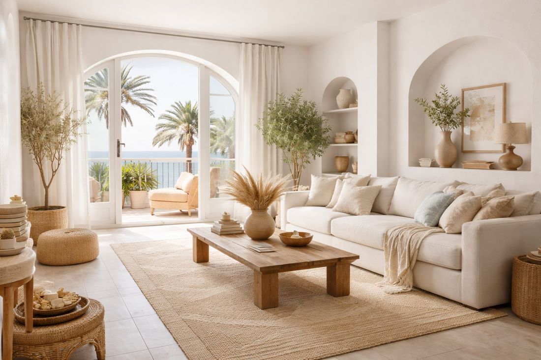 Salón de hotel mediterráneo con paredes recién pintadas en Tarragona