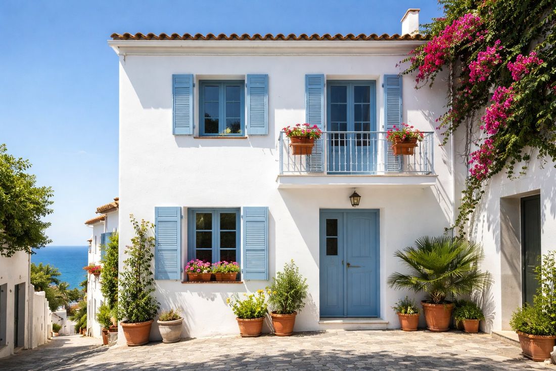 Casa mediterránea con fachada recién pintada cerca de Tarragona